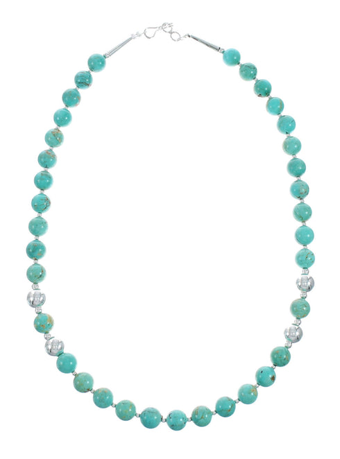 Navajo Turquoise Sterling Silver Bead Necklace And Pendant Set X11192